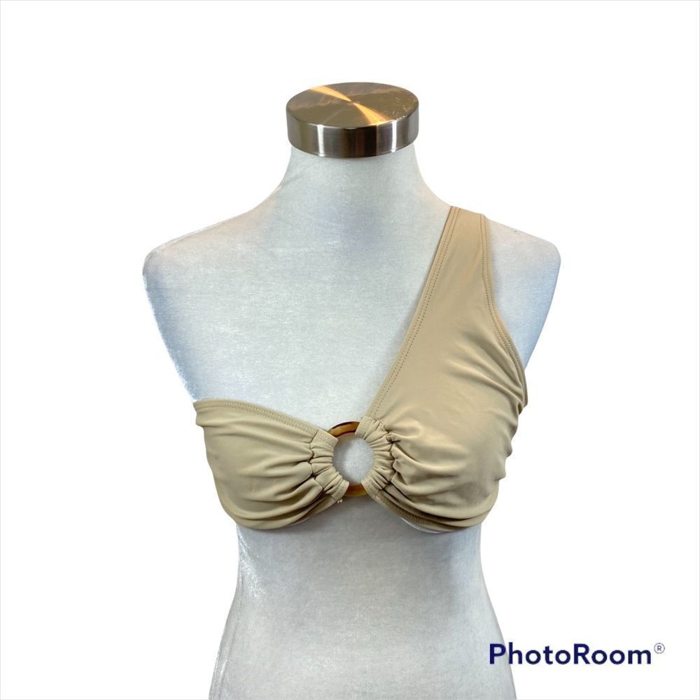 Shein XL Beige One Shoulder Bikini Top Size XL Tortoise Shell Ring